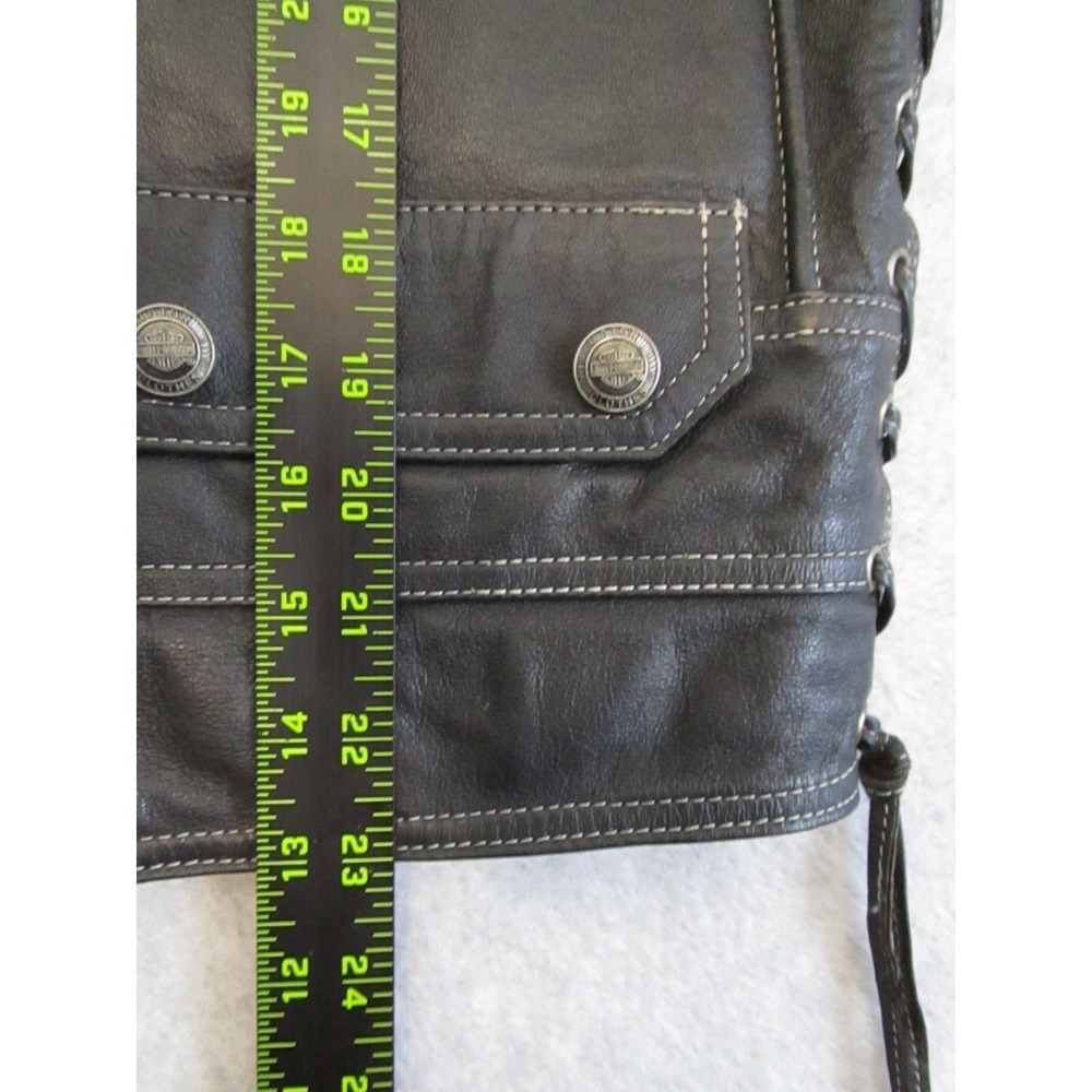 Harley-Davidson Leather Vest Mens Medium M Black Biker Lace Up Eagle Logo Gilet - Picture 13 of 14
